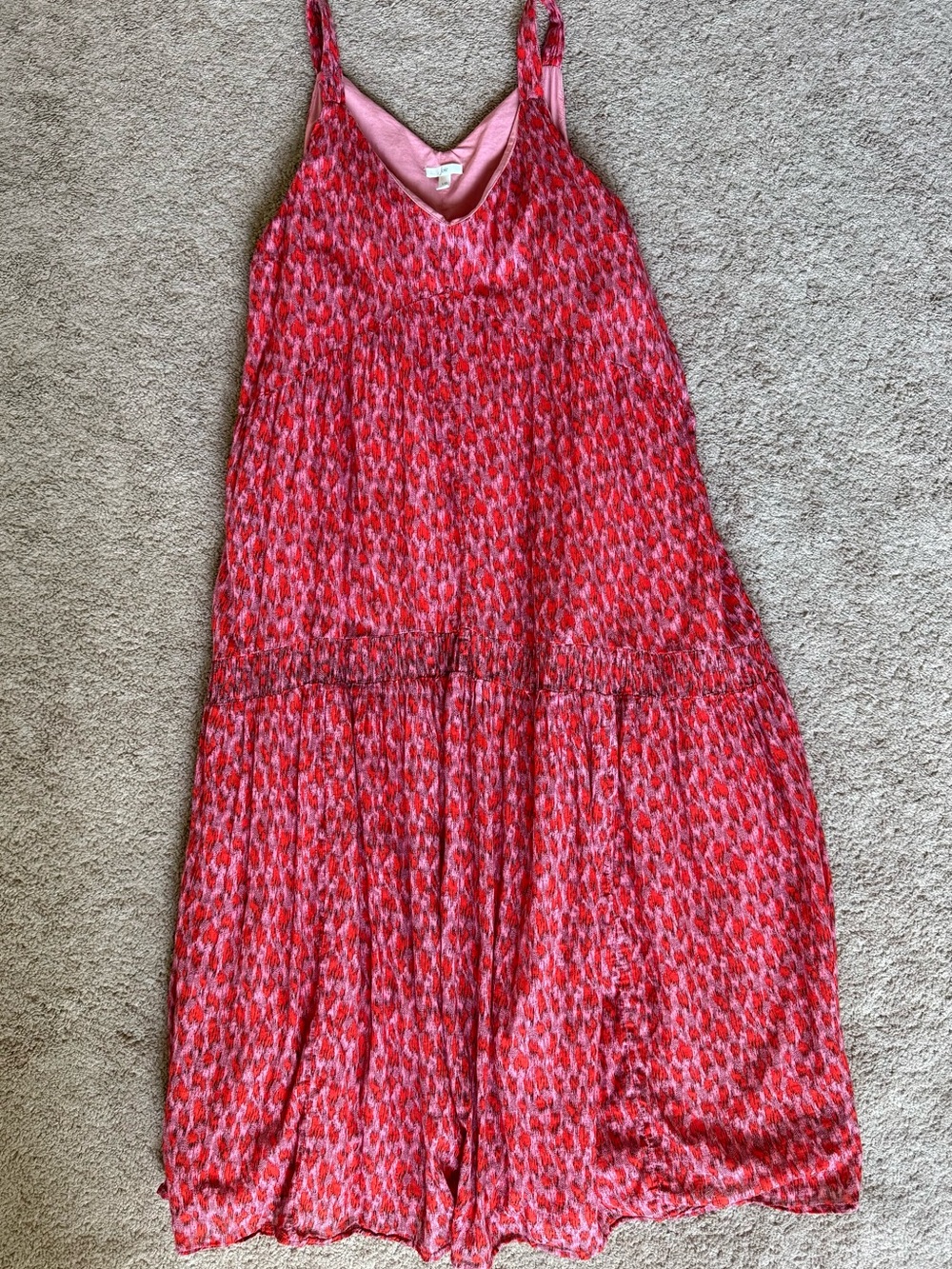 Joie Red  Animal Print Cottage core Boho V-Neck Maxi Dress Natural Fibers